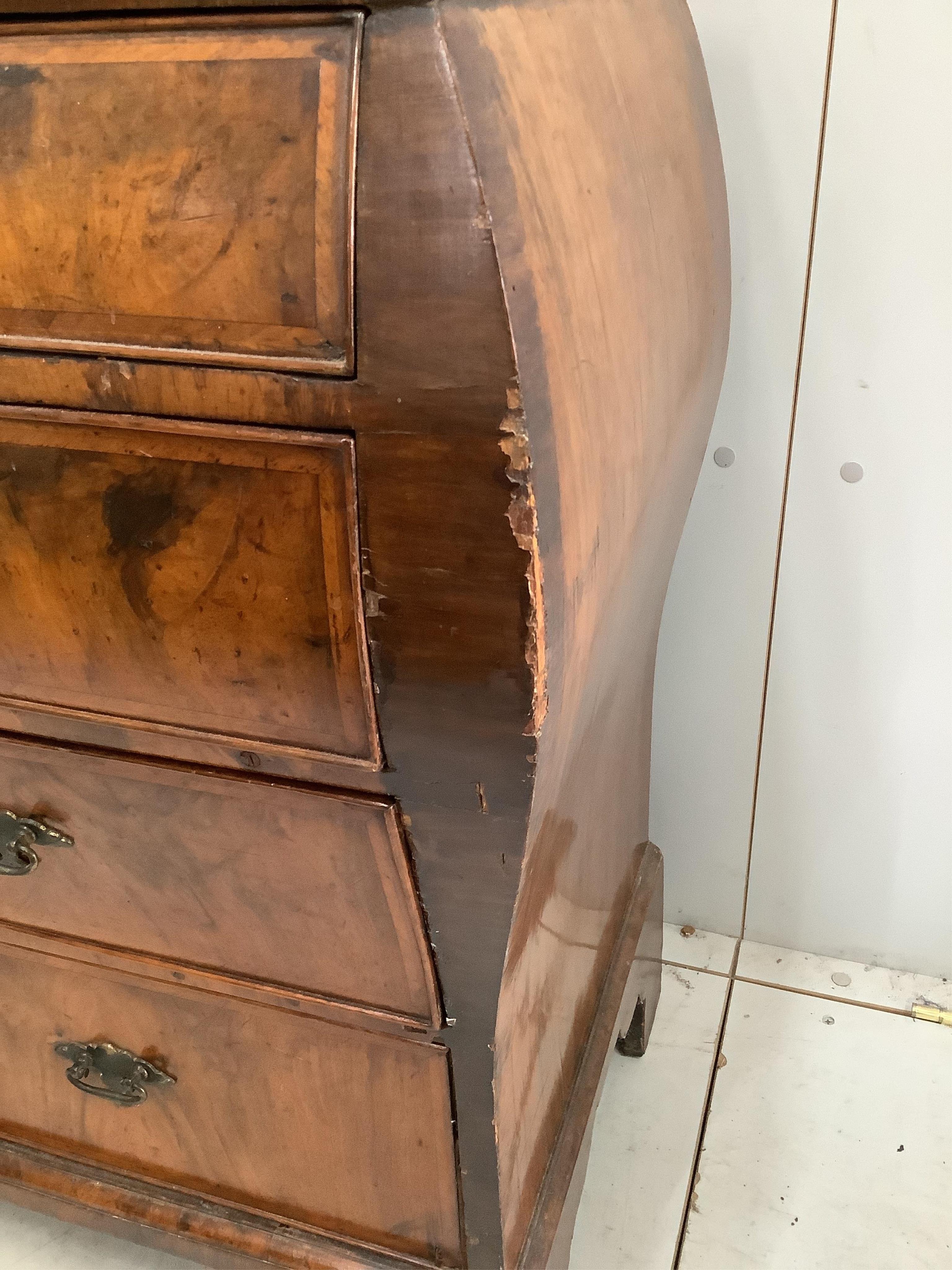 A 19th century and later Dutch bombe walnut chest, width 88cm, height 82cm. Condition - faded top, later alterations, fair